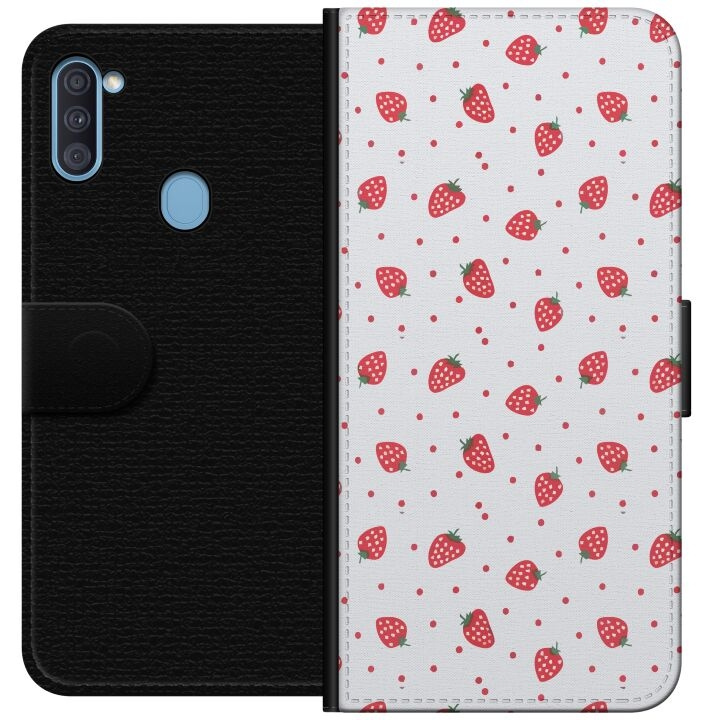 Plånboksfodral till Samsung Galaxy A11 med Jordgubbar motiv i gruppen SMARTPHONE & SURFPLATTOR / Mobilskydd / Samsung hos TP E-commerce Nordic AB (A58543)