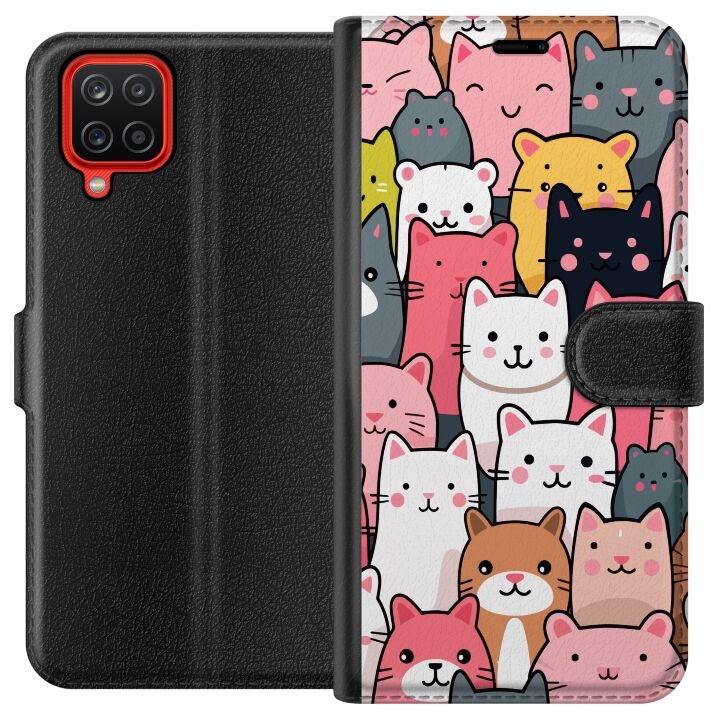 Plånboksfodral till Samsung Galaxy A12 med Kattmönster motiv i gruppen SMARTPHONE & SURFPLATTOR / Mobilskydd / Samsung hos TP E-commerce Nordic AB (A58588)