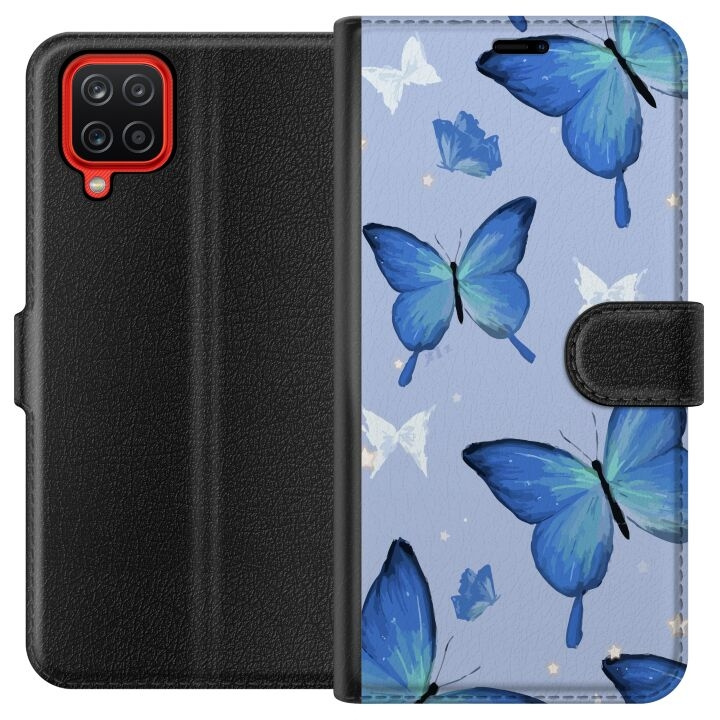 Plånboksfodral till Samsung Galaxy A12 med Blå fjärillar motiv i gruppen SMARTPHONE & SURFPLATTOR / Mobilskydd / Samsung hos TP E-commerce Nordic AB (A58596)