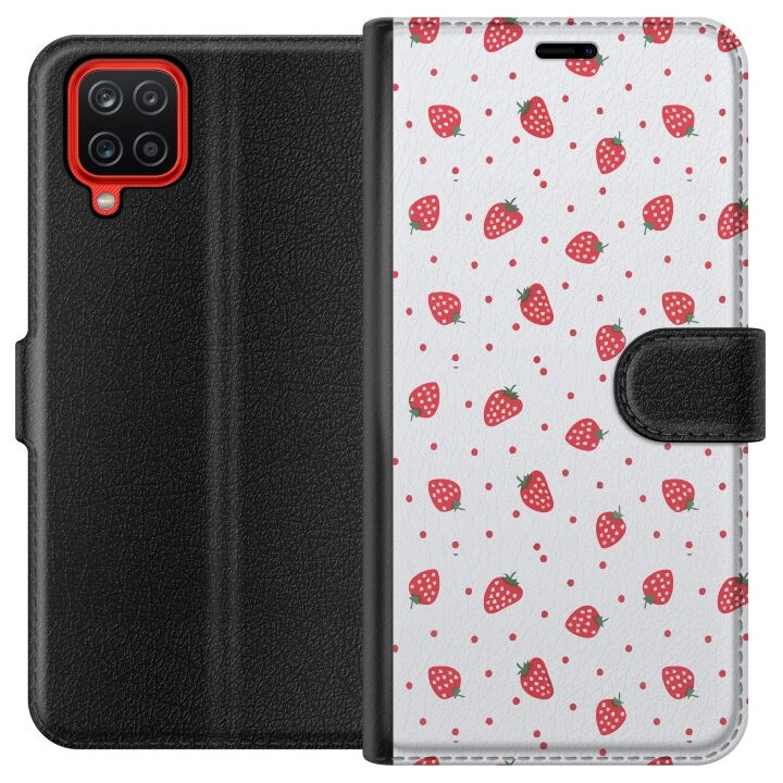 Plånboksfodral till Samsung Galaxy A12 med Jordgubbar motiv i gruppen SMARTPHONE & SURFPLATTOR / Mobilskydd / Samsung hos TP E-commerce Nordic AB (A58597)