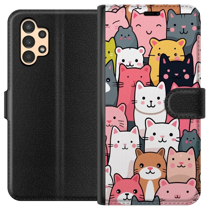 Plånboksfodral till Samsung Galaxy A13 med Kattmönster motiv i gruppen SMARTPHONE & SURFPLATTOR / Mobilskydd / Samsung hos TP E-commerce Nordic AB (A58642)