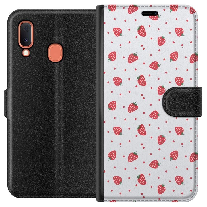 Plånboksfodral till Samsung Galaxy A20e med Jordgubbar motiv i gruppen SMARTPHONE & SURFPLATTOR / Mobilskydd / Samsung hos TP E-commerce Nordic AB (A58813)