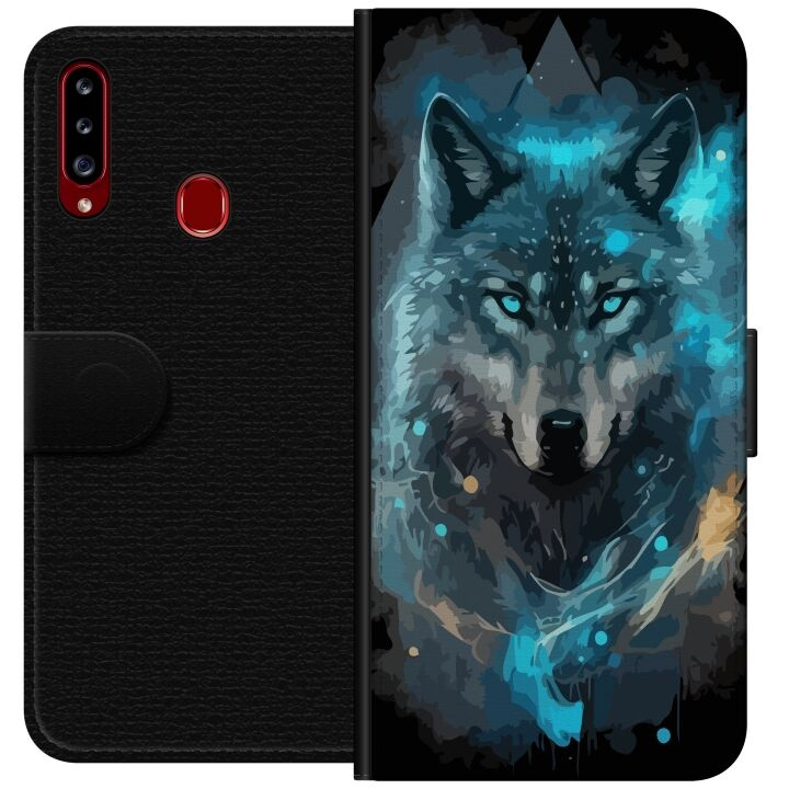 Plånboksfodral till Samsung Galaxy A20s med Varg motiv i gruppen SMARTPHONE & SURFPLATTOR / Mobilskydd / Samsung hos TP E-commerce Nordic AB (A58855)