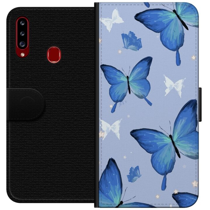 Plånboksfodral till Samsung Galaxy A20s med Blå fjärillar motiv i gruppen SMARTPHONE & SURFPLATTOR / Mobilskydd / Samsung hos TP E-commerce Nordic AB (A58866)