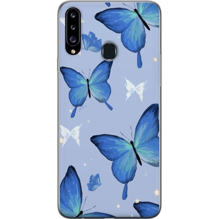 Mobilskal till Samsung Galaxy A20s med Blå fjärillar motiv i gruppen SMARTPHONE & SURFPLATTOR / Mobilskydd / Samsung hos TP E-commerce Nordic AB (A58893)