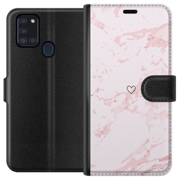 Plånboksfodral till Samsung Galaxy A21s med Rosa Hjärta motiv i gruppen SMARTPHONE & SURFPLATTOR / Mobilskydd / Samsung hos TP E-commerce Nordic AB (A58927)