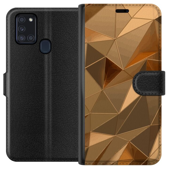 Plånboksfodral till Samsung Galaxy A21s med 3D Guld motiv i gruppen SMARTPHONE & SURFPLATTOR / Mobilskydd / Samsung hos TP E-commerce Nordic AB (A58928)