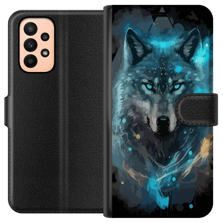 Plånboksfodral till Samsung Galaxy A23 med Varg motiv i gruppen SMARTPHONE & SURFPLATTOR / Mobilskydd / Samsung hos TP E-commerce Nordic AB (A59017)