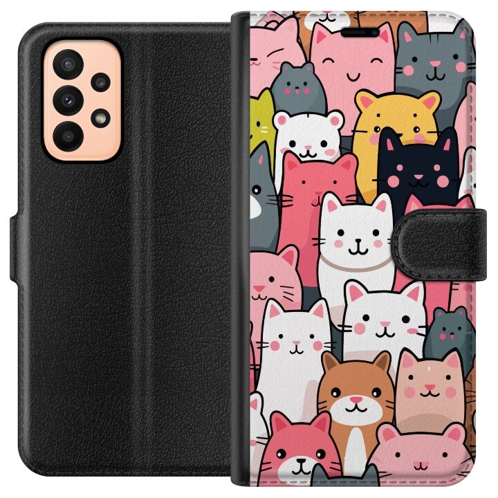 Plånboksfodral till Samsung Galaxy A23 med Kattmönster motiv i gruppen SMARTPHONE & SURFPLATTOR / Mobilskydd / Samsung hos TP E-commerce Nordic AB (A59020)