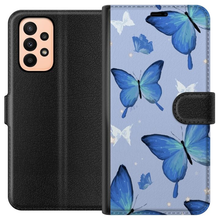 Plånboksfodral till Samsung Galaxy A23 med Blå fjärillar motiv i gruppen SMARTPHONE & SURFPLATTOR / Mobilskydd / Samsung hos TP E-commerce Nordic AB (A59028)