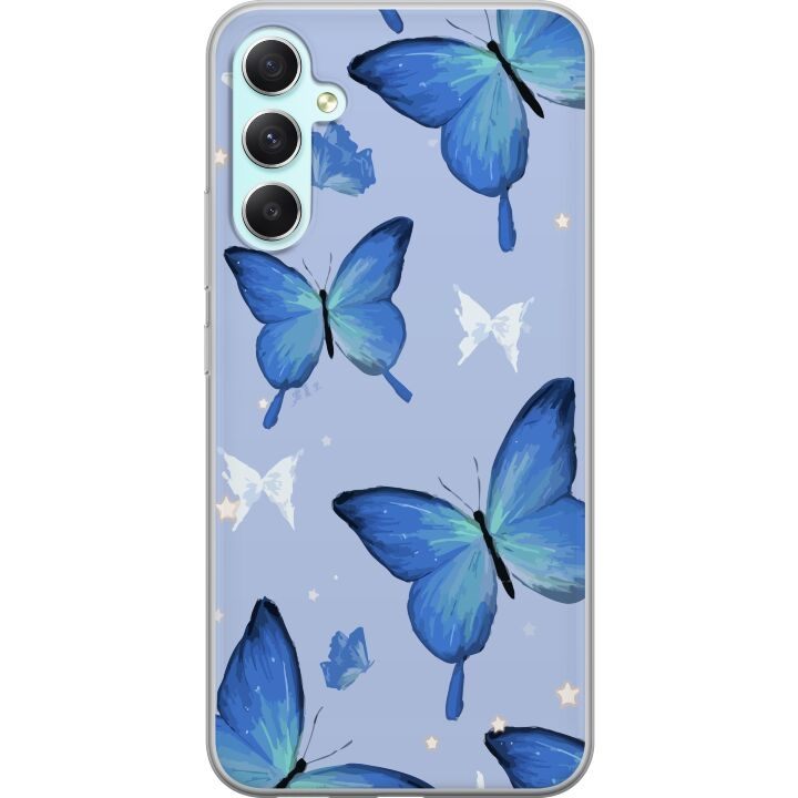 Mobilskal till Samsung Galaxy A34 med Blå fjärillar motiv i gruppen SMARTPHONE & SURFPLATTOR / Mobilskydd / Samsung hos TP E-commerce Nordic AB (A59352)