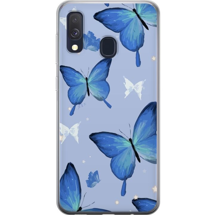 Mobilskal till Samsung Galaxy A40 med Blå fjärillar motiv i gruppen SMARTPHONE & SURFPLATTOR / Mobilskydd / Samsung hos TP E-commerce Nordic AB (A59487)