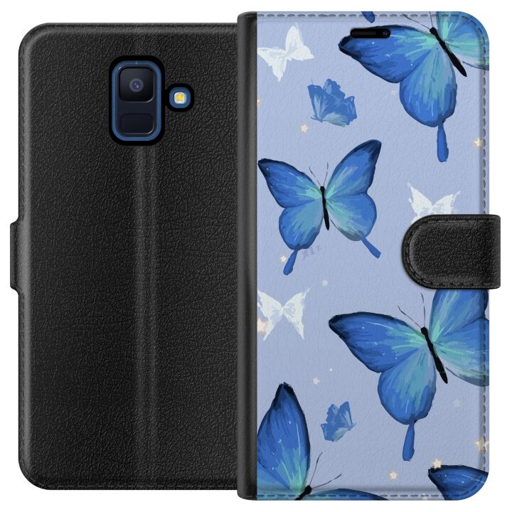 Plånboksfodral till Samsung Galaxy A6 (2018) med Blå fjärillar motiv i gruppen SMARTPHONE & SURFPLATTOR / Mobilskydd / Samsung hos TP E-commerce Nordic AB (A59973)