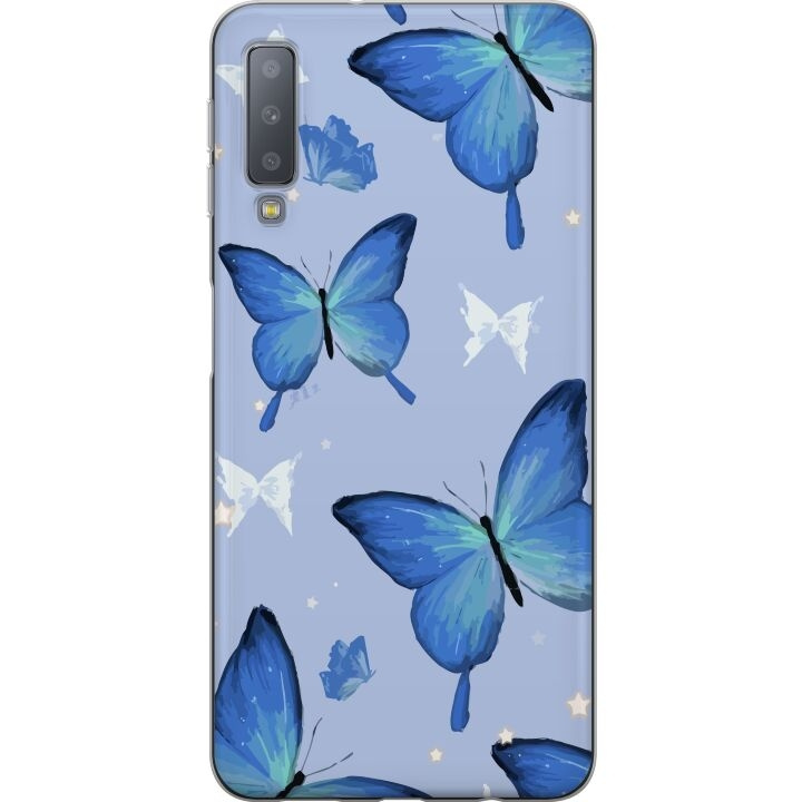 Mobilskal till Samsung Galaxy A7 (2018) med Blå fjärillar motiv i gruppen SMARTPHONE & SURFPLATTOR / Mobilskydd / Samsung hos TP E-commerce Nordic AB (A60216)