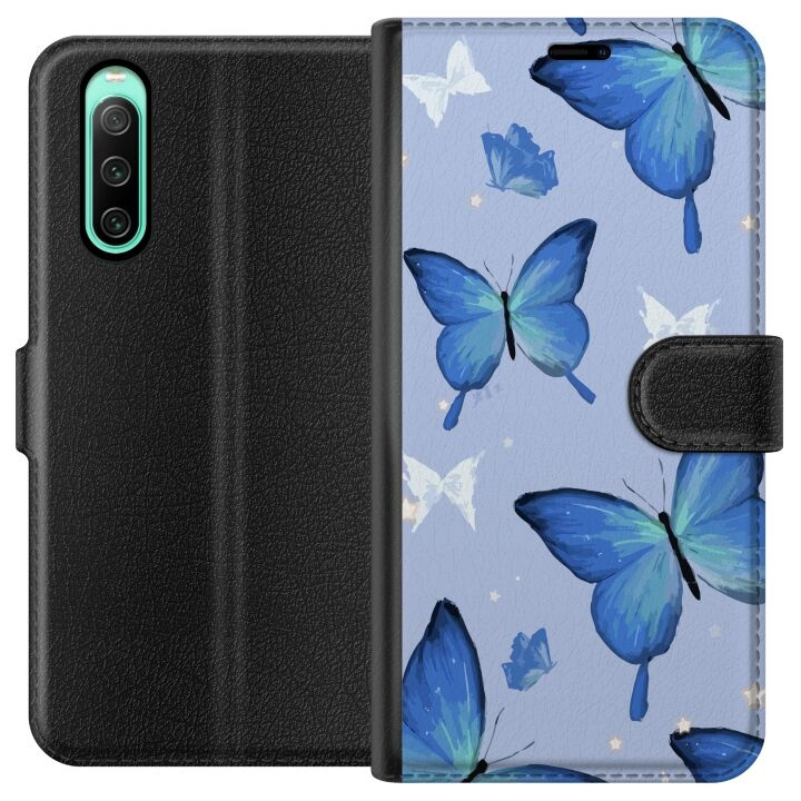 Plånboksfodral till Sony Xperia 10 IV med Blå fjärillar motiv i gruppen SMARTPHONE & SURFPLATTOR / Mobilskydd / Sony hos TP E-commerce Nordic AB (A60999)