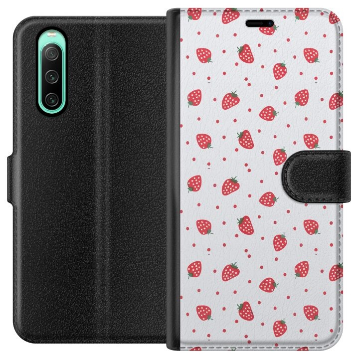Plånboksfodral till Sony Xperia 10 IV med Jordgubbar motiv i gruppen SMARTPHONE & SURFPLATTOR / Mobilskydd / Sony hos TP E-commerce Nordic AB (A61000)