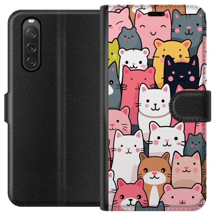 Plånboksfodral till Sony Xperia 10 V med Kattmönster motiv i gruppen SMARTPHONE & SURFPLATTOR / Mobilskydd / Sony hos TP E-commerce Nordic AB (A61045)