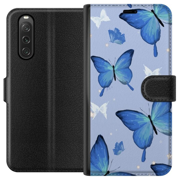 Plånboksfodral till Sony Xperia 10 V med Blå fjärillar motiv i gruppen SMARTPHONE & SURFPLATTOR / Mobilskydd / Sony hos TP E-commerce Nordic AB (A61053)