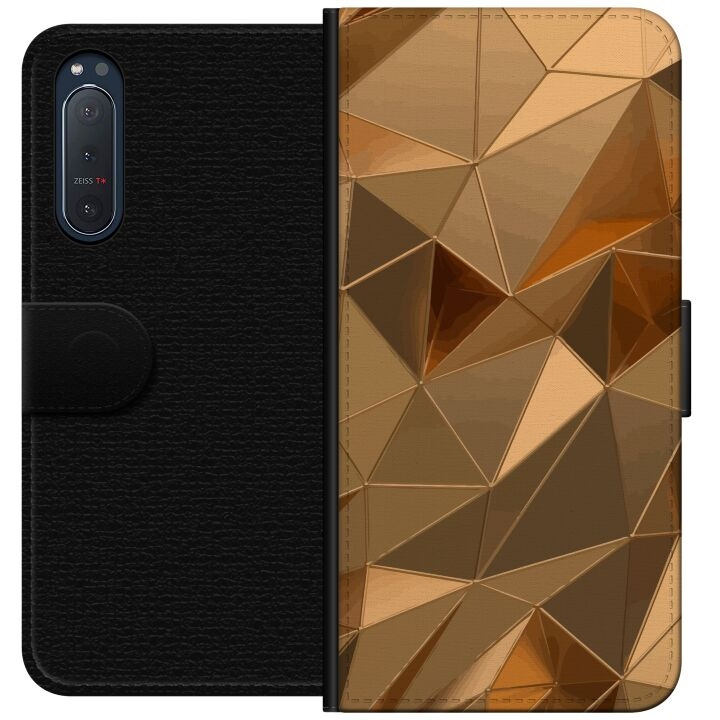 Plånboksfodral till Sony Xperia 5 II med 3D Guld motiv i gruppen SMARTPHONE & SURFPLATTOR / Mobilskydd / Sony hos TP E-commerce Nordic AB (A61385)