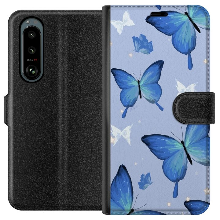 Plånboksfodral till Sony Xperia 5 III med Blå fjärillar motiv i gruppen SMARTPHONE & SURFPLATTOR / Mobilskydd / Sony hos TP E-commerce Nordic AB (A61431)