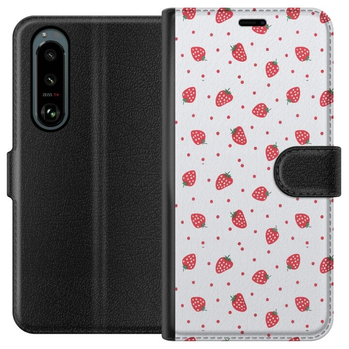Plånboksfodral till Sony Xperia 5 III med Jordgubbar motiv i gruppen SMARTPHONE & SURFPLATTOR / Mobilskydd / Sony hos TP E-commerce Nordic AB (A61432)