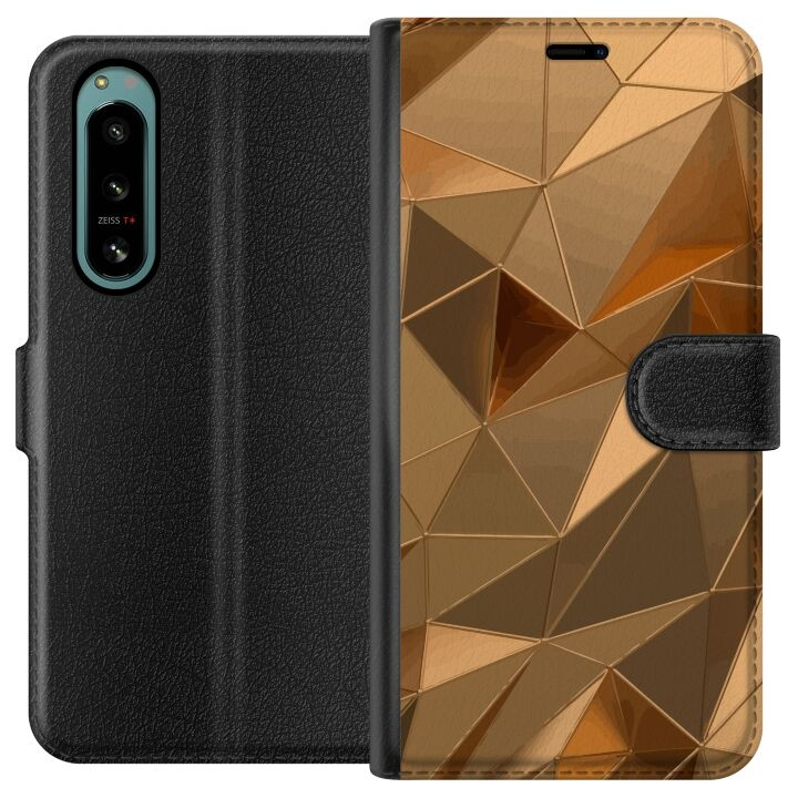 Plånboksfodral till Sony Xperia 5 IV med 3D Guld motiv i gruppen SMARTPHONE & SURFPLATTOR / Mobilskydd / Sony hos TP E-commerce Nordic AB (A61493)