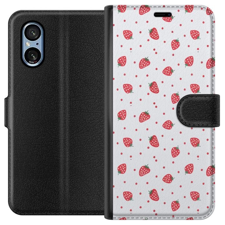Plånboksfodral till Sony Xperia 5 V med Jordgubbar motiv i gruppen SMARTPHONE & SURFPLATTOR / Mobilskydd / Sony hos TP E-commerce Nordic AB (A61540)