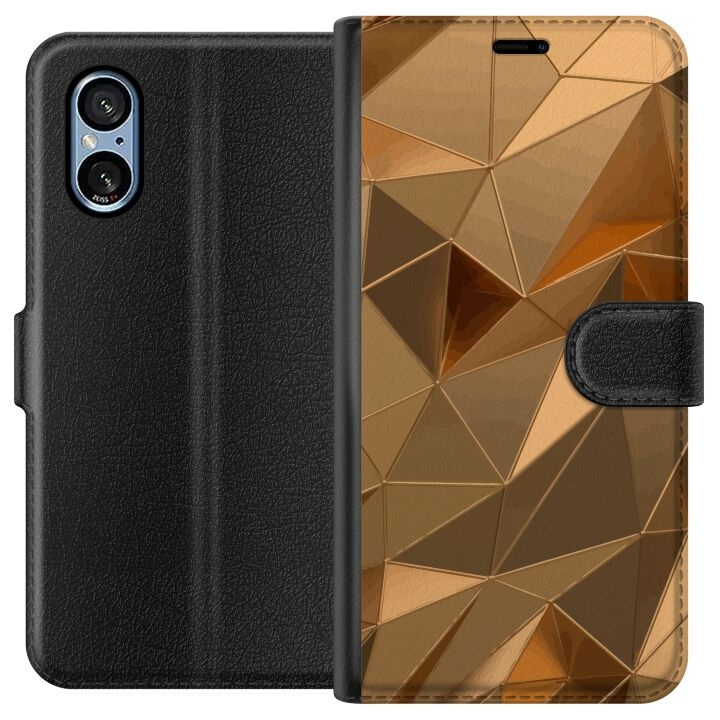 Plånboksfodral till Sony Xperia 5 V med 3D Guld motiv i gruppen SMARTPHONE & SURFPLATTOR / Mobilskydd / Sony hos TP E-commerce Nordic AB (A61547)
