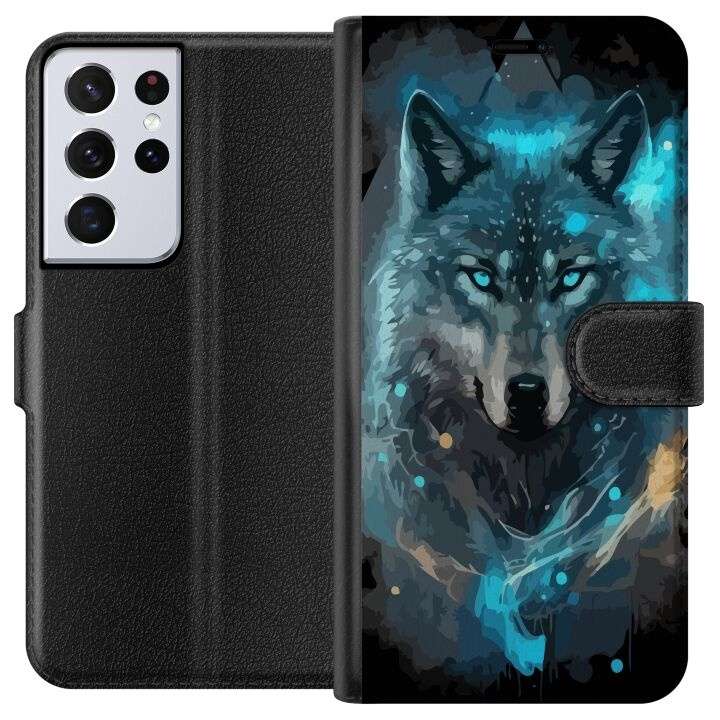 Plånboksfodral till Samsung Galaxy S21 Ultra 5G med Varg motiv i gruppen SMARTPHONE & SURFPLATTOR / Mobilskydd / Samsung hos TP E-commerce Nordic AB (A62419)
