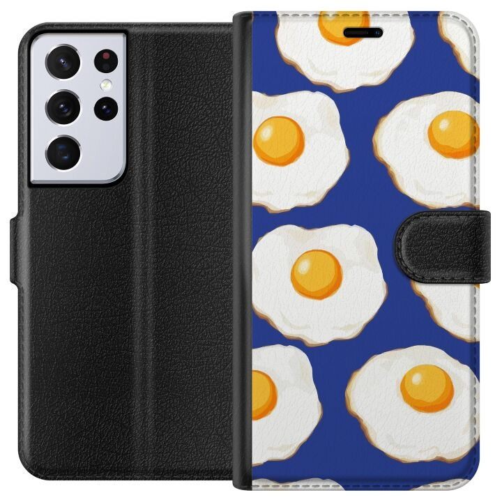 Plånboksfodral till Samsung Galaxy S21 Ultra 5G med Stekta ägg motiv i gruppen SMARTPHONE & SURFPLATTOR / Mobilskydd / Samsung hos TP E-commerce Nordic AB (A62420)