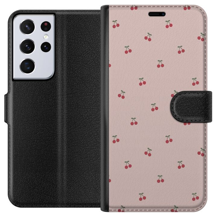 Plånboksfodral till Samsung Galaxy S21 Ultra 5G med Körsbär motiv i gruppen SMARTPHONE & SURFPLATTOR / Mobilskydd / Samsung hos TP E-commerce Nordic AB (A62421)