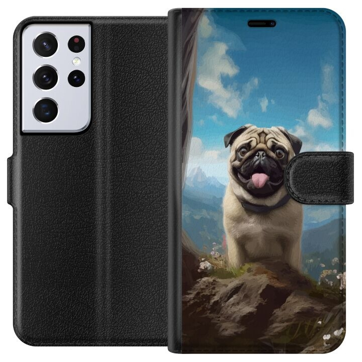 Plånboksfodral till Samsung Galaxy S21 Ultra 5G med Glad Hund motiv i gruppen SMARTPHONE & SURFPLATTOR / Mobilskydd / Samsung hos TP E-commerce Nordic AB (A62432)