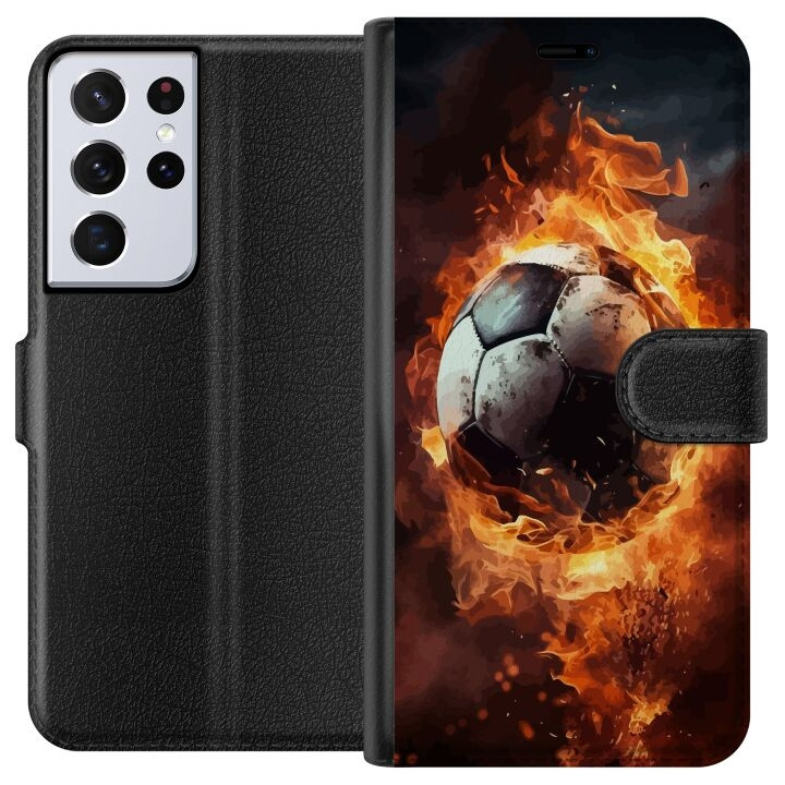 Plånboksfodral till Samsung Galaxy S21 Ultra 5G med Fotboll motiv i gruppen SMARTPHONE & SURFPLATTOR / Mobilskydd / Samsung hos TP E-commerce Nordic AB (A62435)