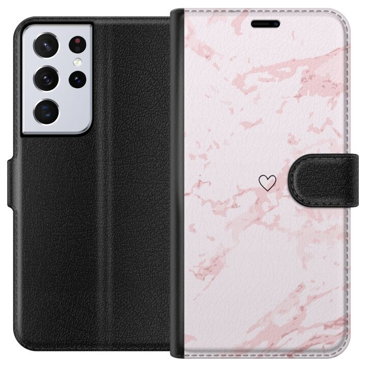 Plånboksfodral till Samsung Galaxy S21 Ultra 5G med Rosa Hjärta motiv i gruppen SMARTPHONE & SURFPLATTOR / Mobilskydd / Samsung hos TP E-commerce Nordic AB (A62437)