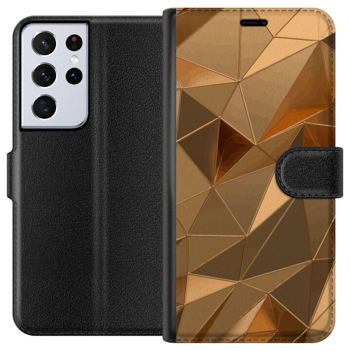 Plånboksfodral till Samsung Galaxy S21 Ultra 5G med 3D Guld motiv i gruppen SMARTPHONE & SURFPLATTOR / Mobilskydd / Samsung hos TP E-commerce Nordic AB (A62438)