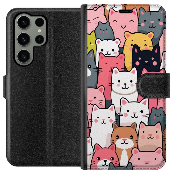Plånboksfodral till Samsung Galaxy S23 Ultra med Kattmönster motiv i gruppen SMARTPHONE & SURFPLATTOR / Mobilskydd / Samsung hos TP E-commerce Nordic AB (A62800)