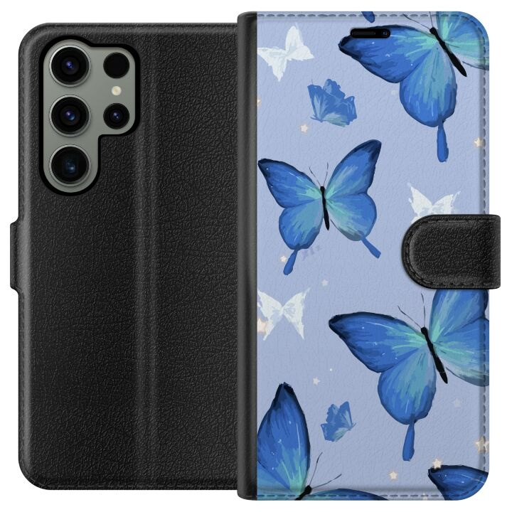 Plånboksfodral till Samsung Galaxy S23 Ultra med Blå fjärillar motiv i gruppen SMARTPHONE & SURFPLATTOR / Mobilskydd / Samsung hos TP E-commerce Nordic AB (A62808)