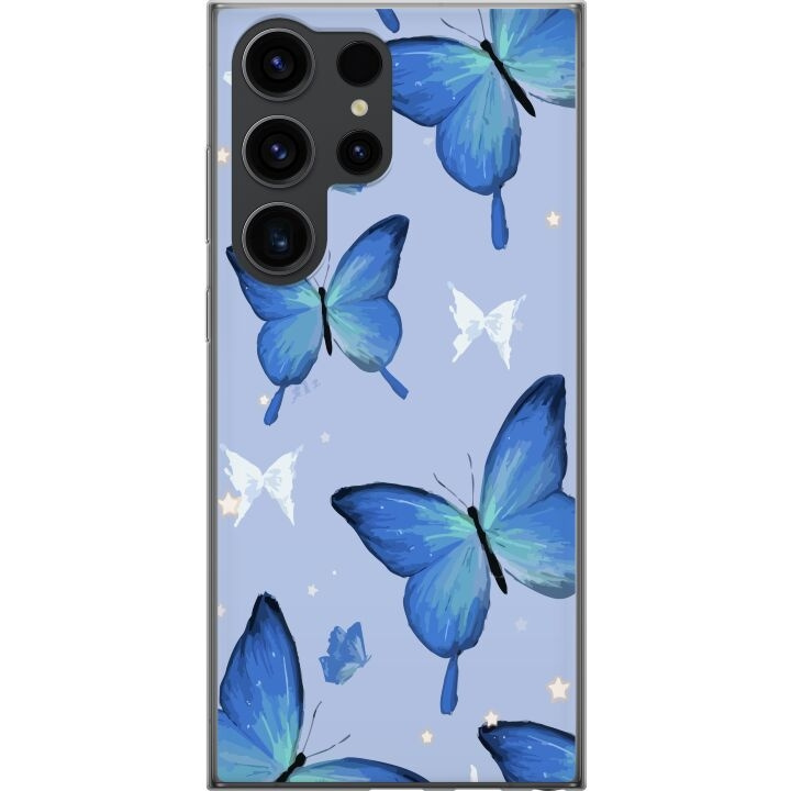 Mobilskal till Samsung Galaxy S24 Ultra med Blå fjärillar motiv i gruppen SMARTPHONE & SURFPLATTOR / Mobilskydd / Samsung hos TP E-commerce Nordic AB (A62997)