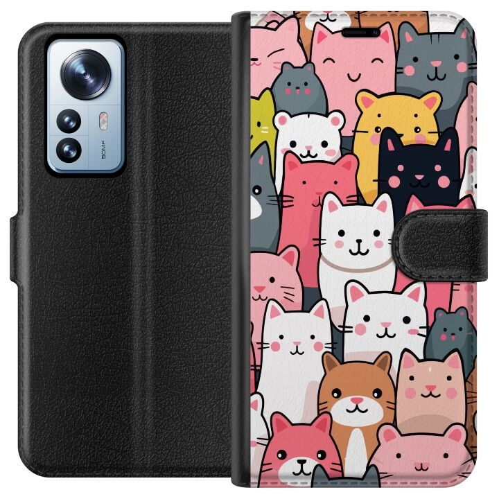 Plånboksfodral till Xiaomi 12 Pro med Kattmönster motiv i gruppen SMARTPHONE & SURFPLATTOR / Mobilskydd / Xiaomi hos TP E-commerce Nordic AB (A63907)