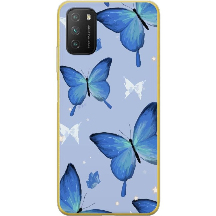 Mobilskal till Xiaomi Poco M3 med Blå fjärillar motiv i gruppen SMARTPHONE & SURFPLATTOR / Mobilskydd / Xiaomi hos TP E-commerce Nordic AB (A65319)