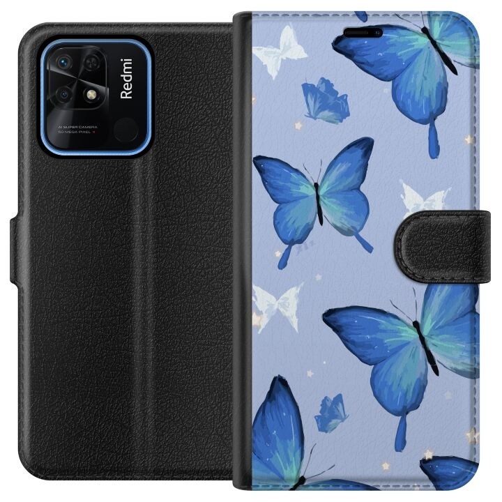 Plånboksfodral till Xiaomi Redmi 10C med Blå fjärillar motiv i gruppen SMARTPHONE & SURFPLATTOR / Mobilskydd / Xiaomi hos TP E-commerce Nordic AB (A65508)