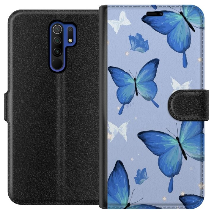 Plånboksfodral till Xiaomi Redmi 9 med Blå fjärillar motiv i gruppen SMARTPHONE & SURFPLATTOR / Mobilskydd / Xiaomi hos TP E-commerce Nordic AB (A65643)