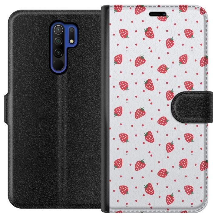 Plånboksfodral till Xiaomi Redmi 9 med Jordgubbar motiv i gruppen SMARTPHONE & SURFPLATTOR / Mobilskydd / Xiaomi hos TP E-commerce Nordic AB (A65644)