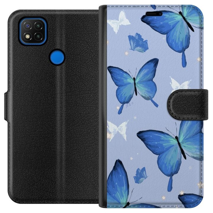 Plånboksfodral till Xiaomi Redmi 9C med Blå fjärillar motiv i gruppen SMARTPHONE & SURFPLATTOR / Mobilskydd / Xiaomi hos TP E-commerce Nordic AB (A65778)