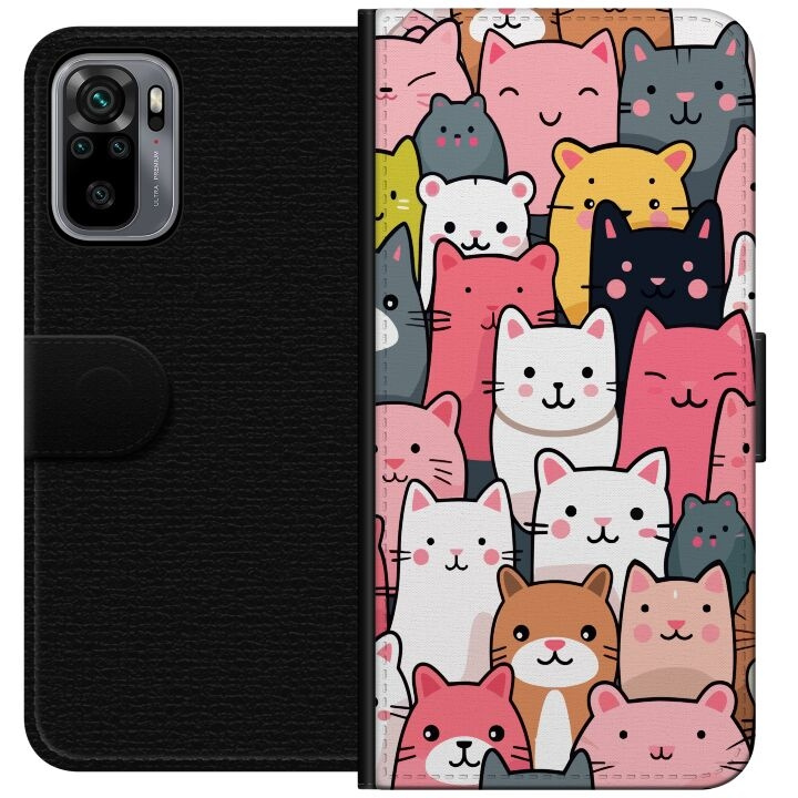 Plånboksfodral till Xiaomi Redmi Note 10S med Kattmönster motiv i gruppen SMARTPHONE & SURFPLATTOR / Mobilskydd / Xiaomi hos TP E-commerce Nordic AB (A66013)