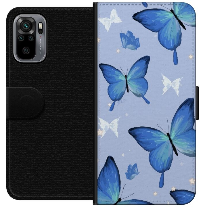 Plånboksfodral till Xiaomi Redmi Note 10S med Blå fjärillar motiv i gruppen SMARTPHONE & SURFPLATTOR / Mobilskydd / Xiaomi hos TP E-commerce Nordic AB (A66021)
