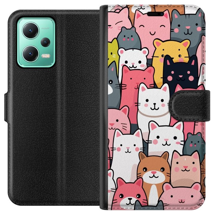 Plånboksfodral till Xiaomi Redmi Note 12 med Kattmönster motiv i gruppen SMARTPHONE & SURFPLATTOR / Mobilskydd / Xiaomi hos TP E-commerce Nordic AB (A66229)