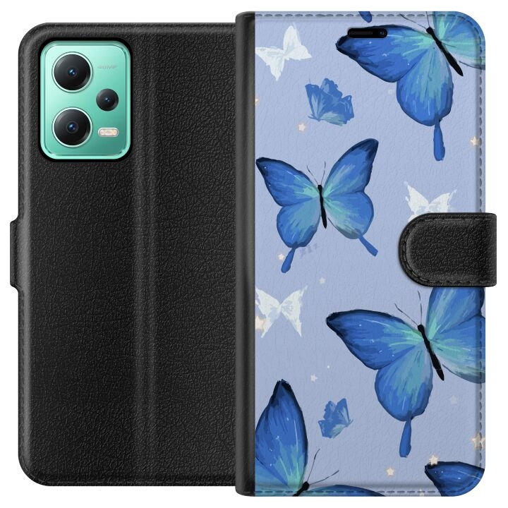 Plånboksfodral till Xiaomi Redmi Note 12 med Blå fjärillar motiv i gruppen SMARTPHONE & SURFPLATTOR / Mobilskydd / Xiaomi hos TP E-commerce Nordic AB (A66237)