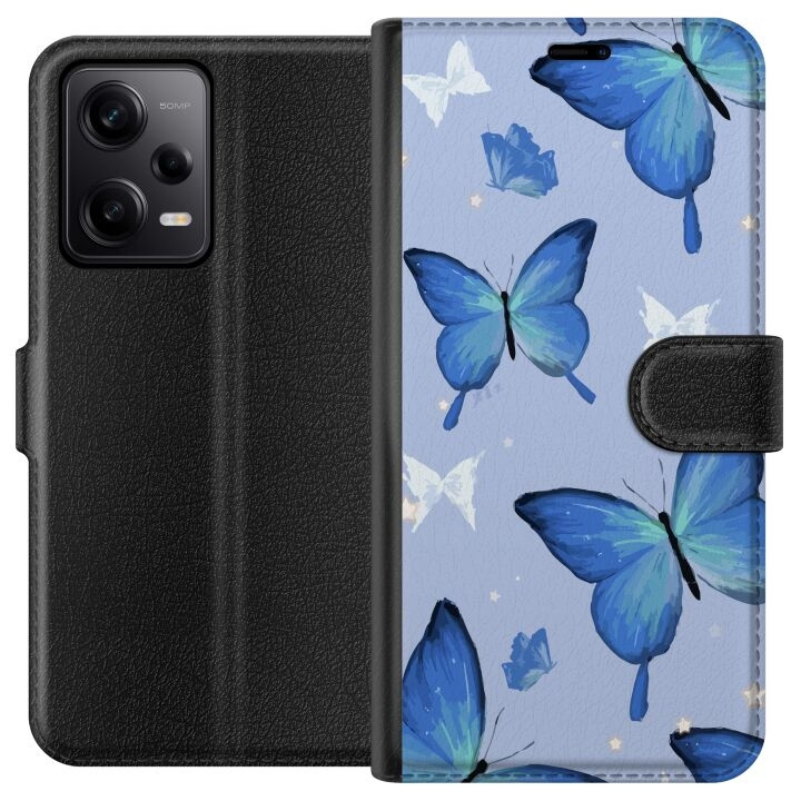 Plånboksfodral till Xiaomi Redmi Note 12 Pro med Blå fjärillar motiv i gruppen SMARTPHONE & SURFPLATTOR / Mobilskydd / Xiaomi hos TP E-commerce Nordic AB (A66291)