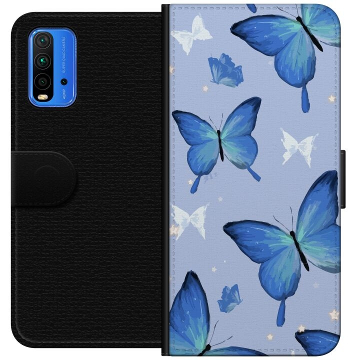 Plånboksfodral till Xiaomi Redmi Note 9 4G med Blå fjärillar motiv i gruppen SMARTPHONE & SURFPLATTOR / Mobilskydd / Xiaomi hos TP E-commerce Nordic AB (A66615)
